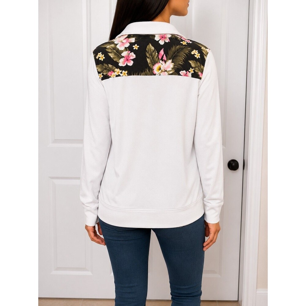 Victoria's Secret PINK White Collared 1/4 Zip Pullover Sweatshirt M Pockets - Picture 2 of 3